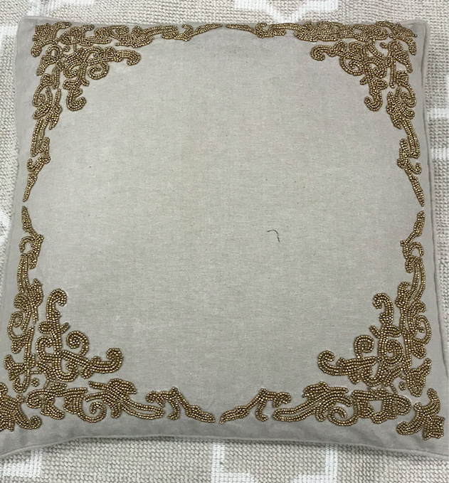 Natural Linen with gold beading cushion cover 